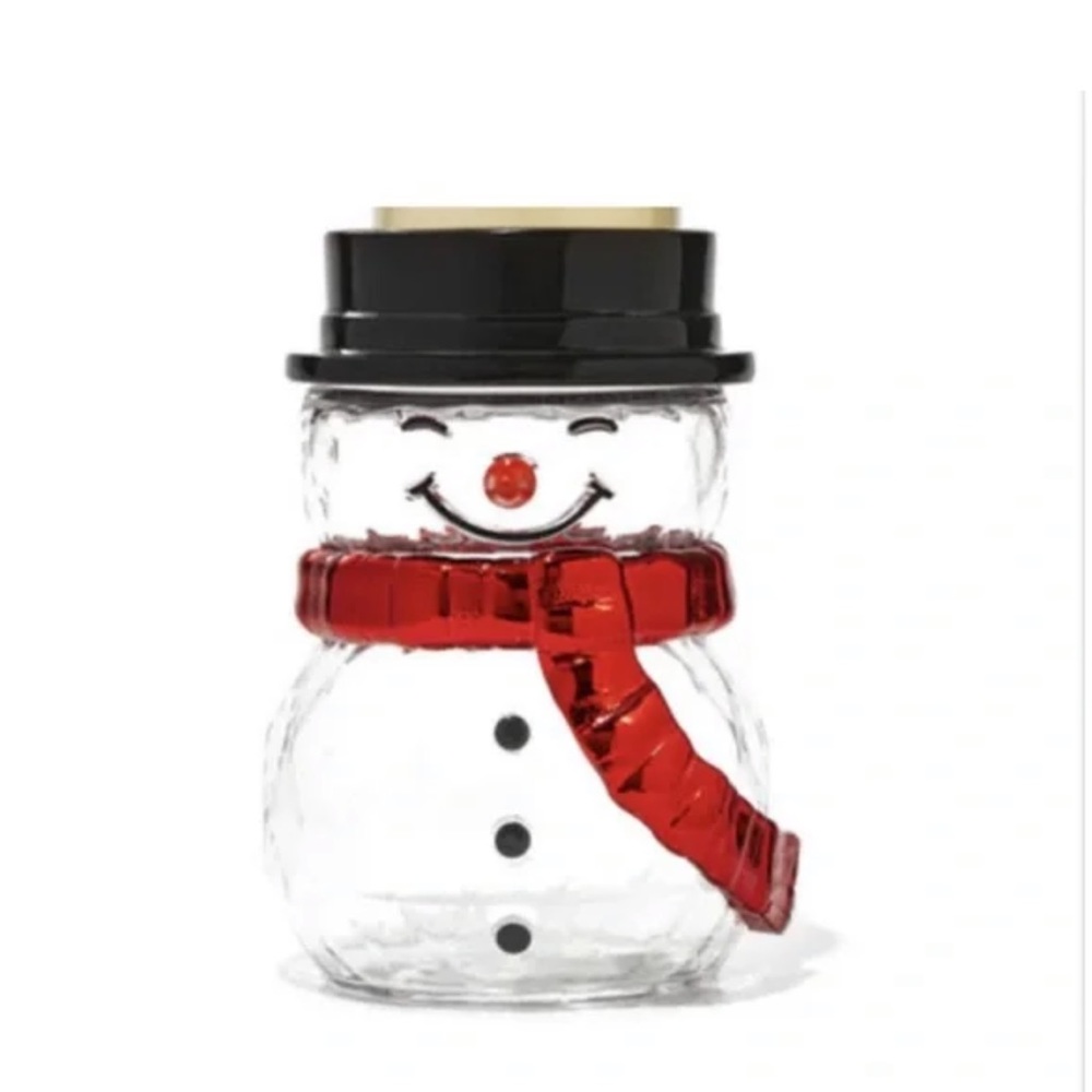 Bath & Body Works Christmas SNOWMAN Clear Glass Single wick Candle Holde…